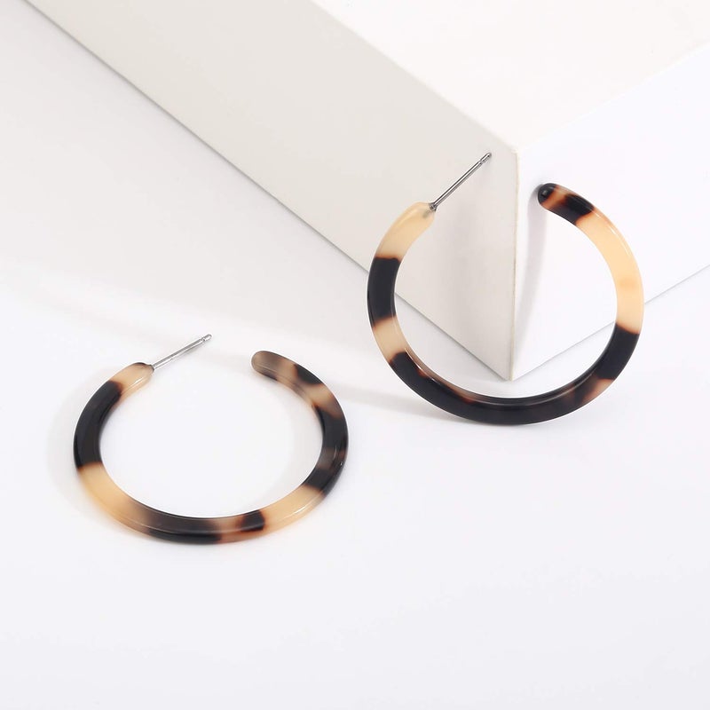 BaubleStar Tortoise Shell Resin Hoop Earrings Acrylic Round Circle Dangle Blond Amber Ear Drops Fashion Jewelry for Women - Image 2